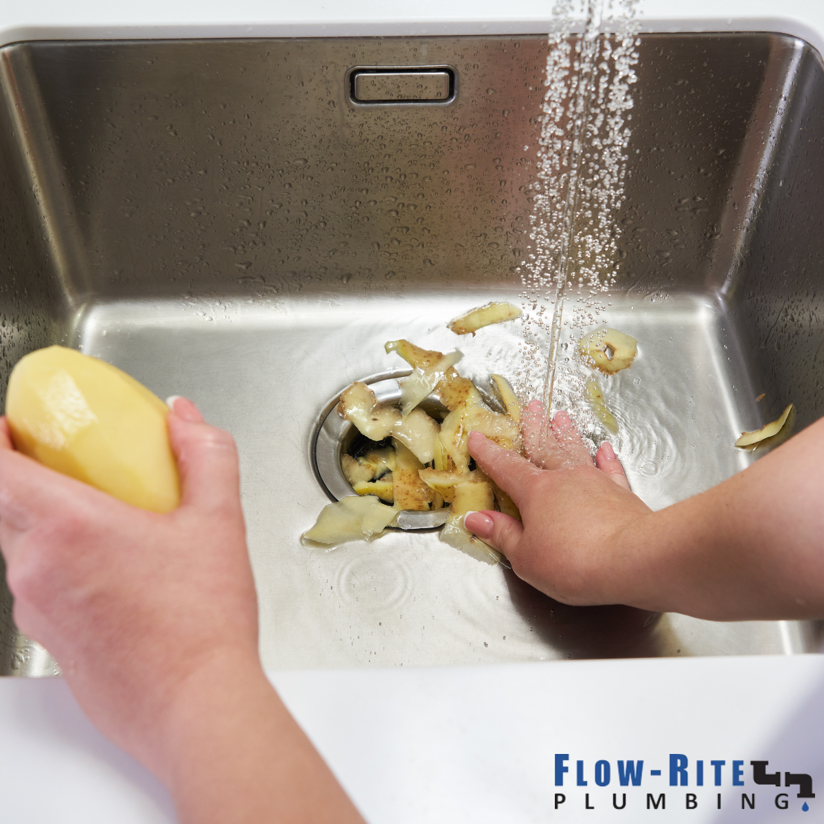 putting potato peels down a garbage disposal